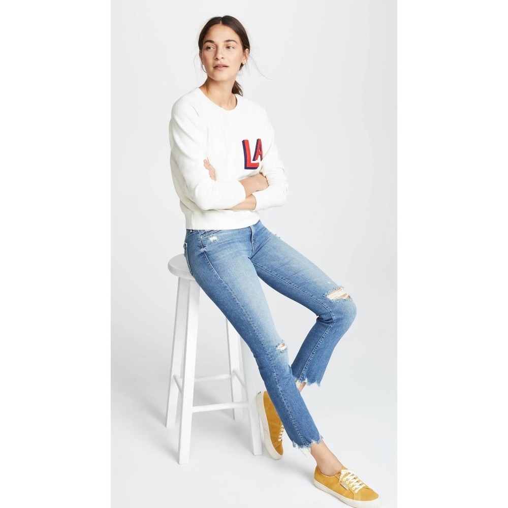 MOTHER The Rascal Ankle Chew Jeans Learning to Hula Distressed Straight Crop 26